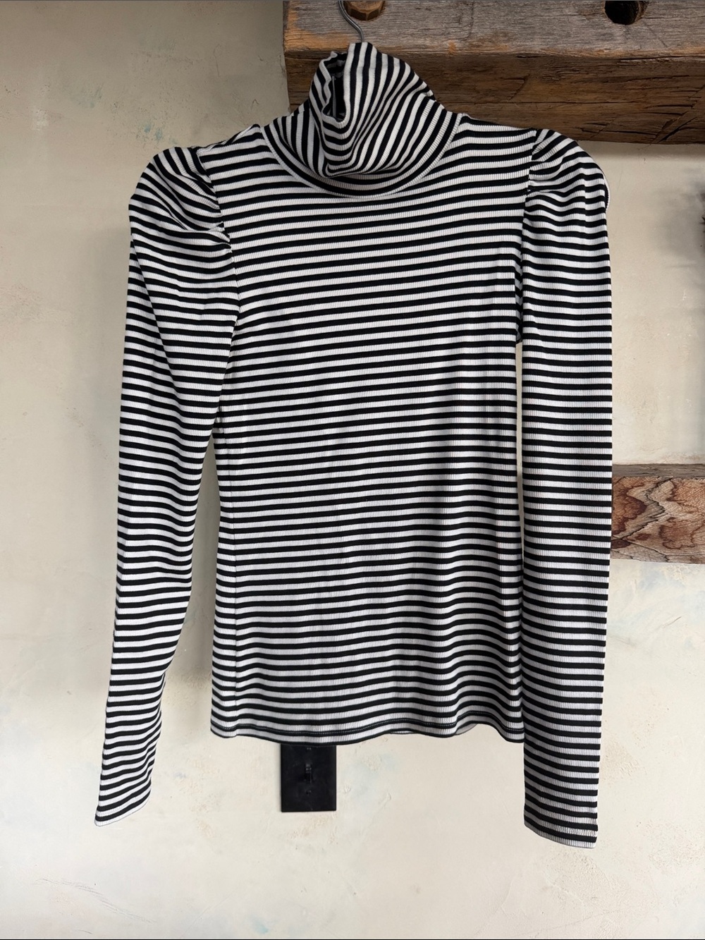 Veronica Beard Cedar Puff Sleeve striped turtleneck long sleeve